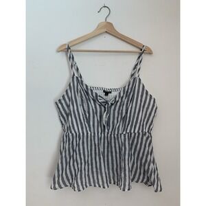 Torrid Peplum Cotton Tie Front Midi Cami Sz 2 Striped Coastal Beach Smocked Back